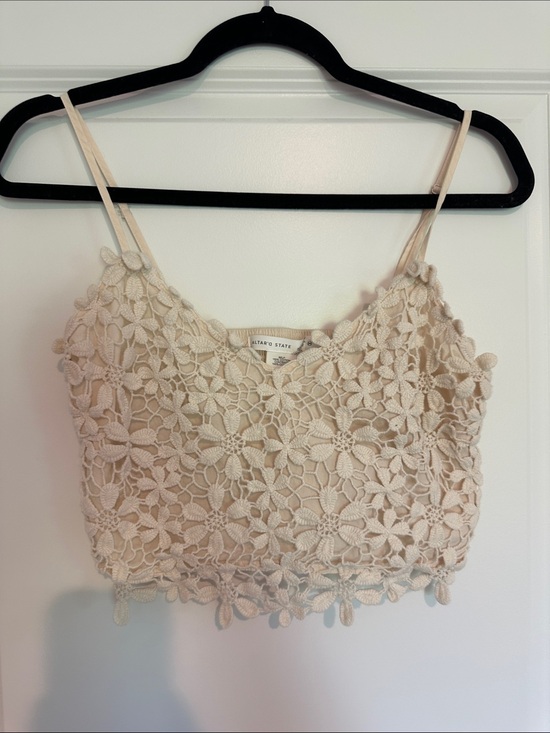 Altar'd State Tops - Altar'd State Cream Floral Crochet Cropped Cami